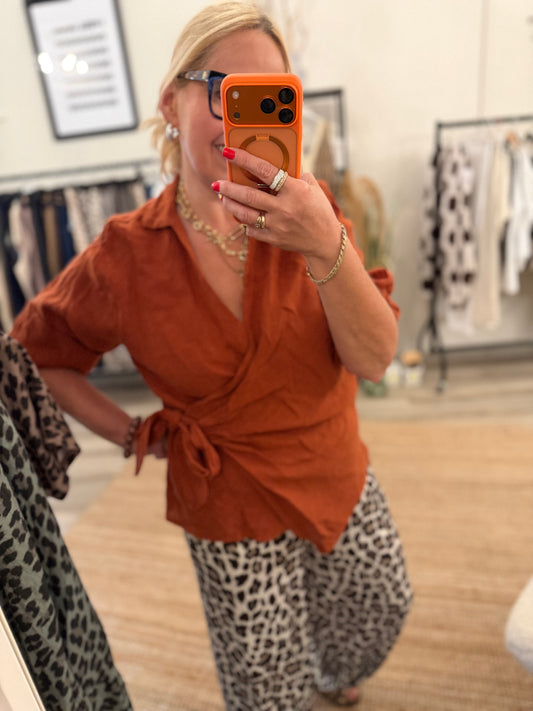 Leinen Wickelbluse
