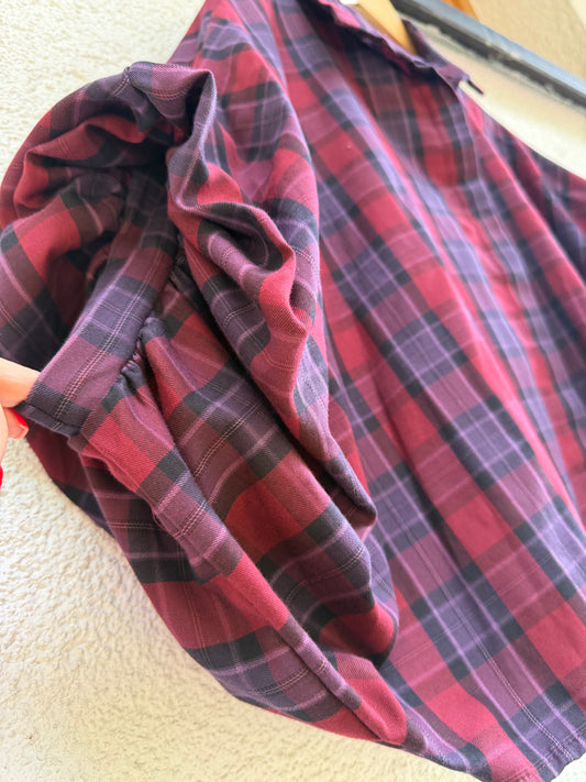 Karierte Ballonbluse in zwei Farben