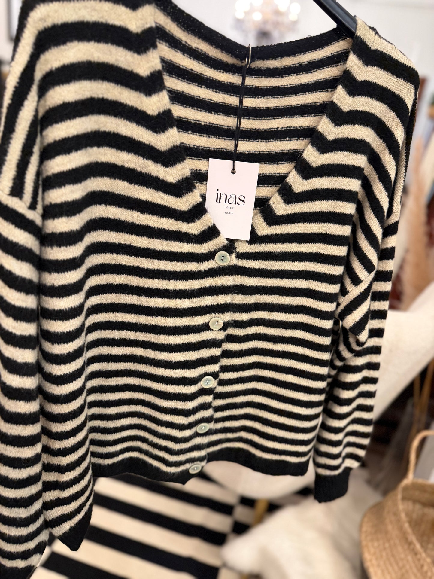 Streifencardigan Schwarz/Beige