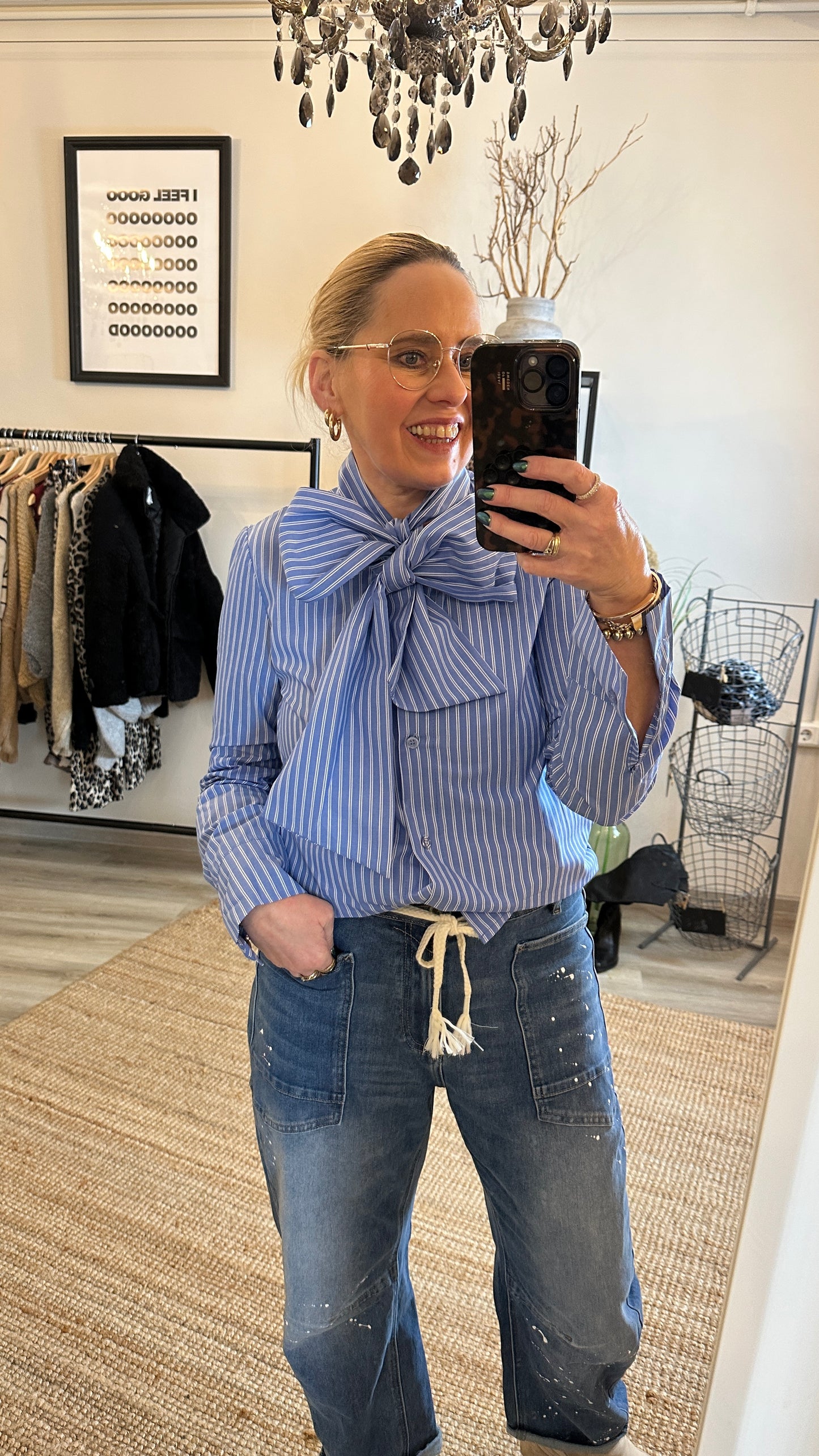 Schluppenbluse Blau gestreift