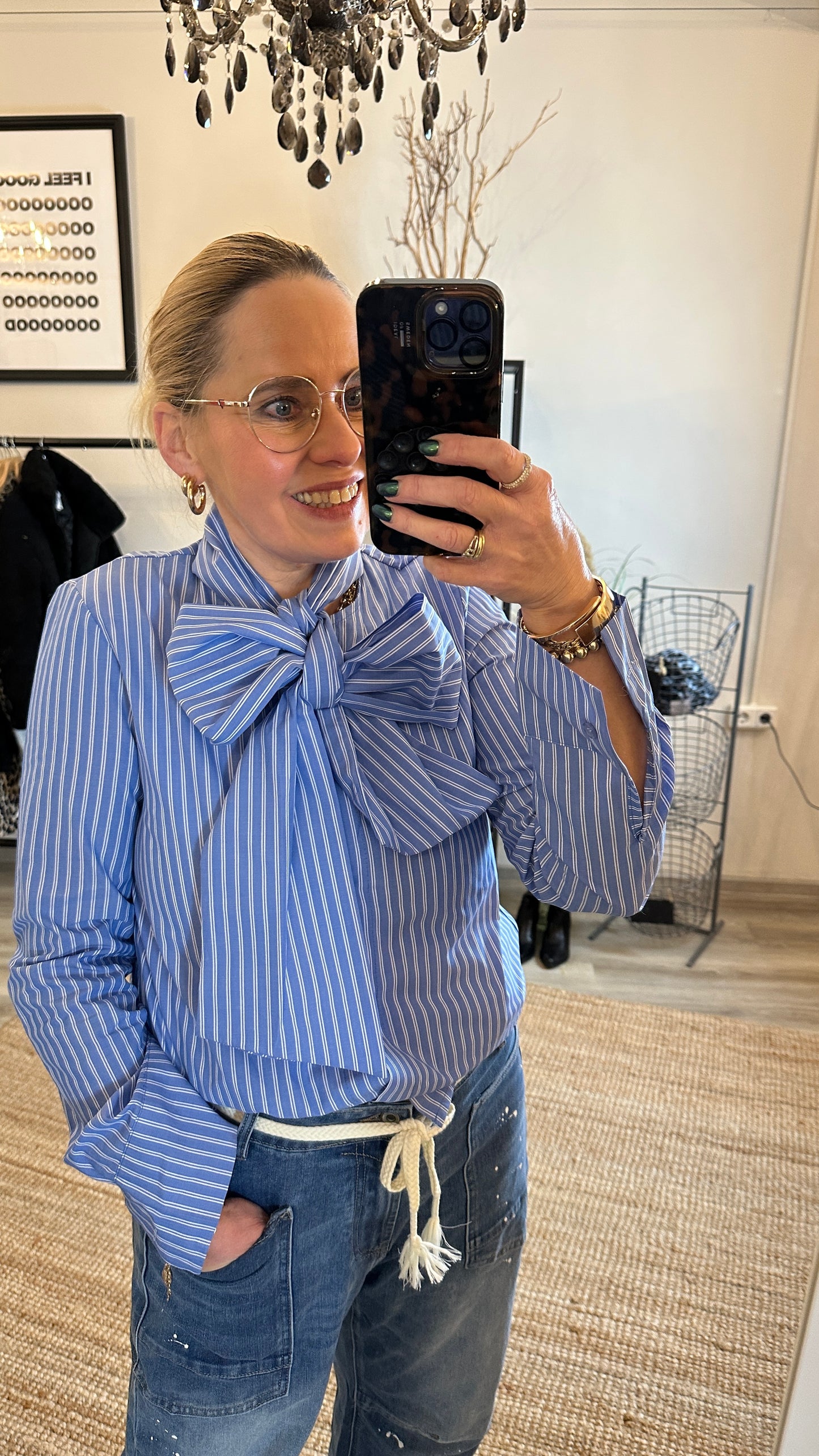 Schluppenbluse Blau gestreift