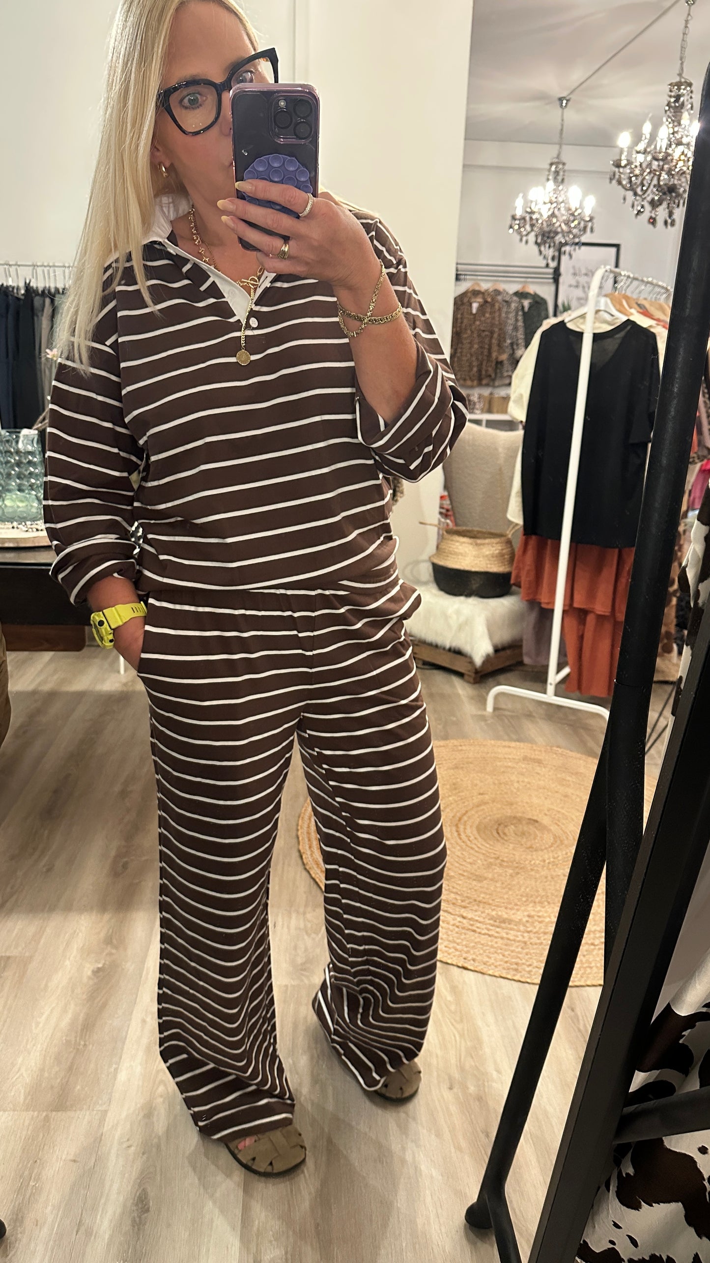 Jersey Streifenhose Brown