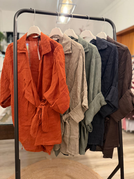 Leinen Wickelbluse