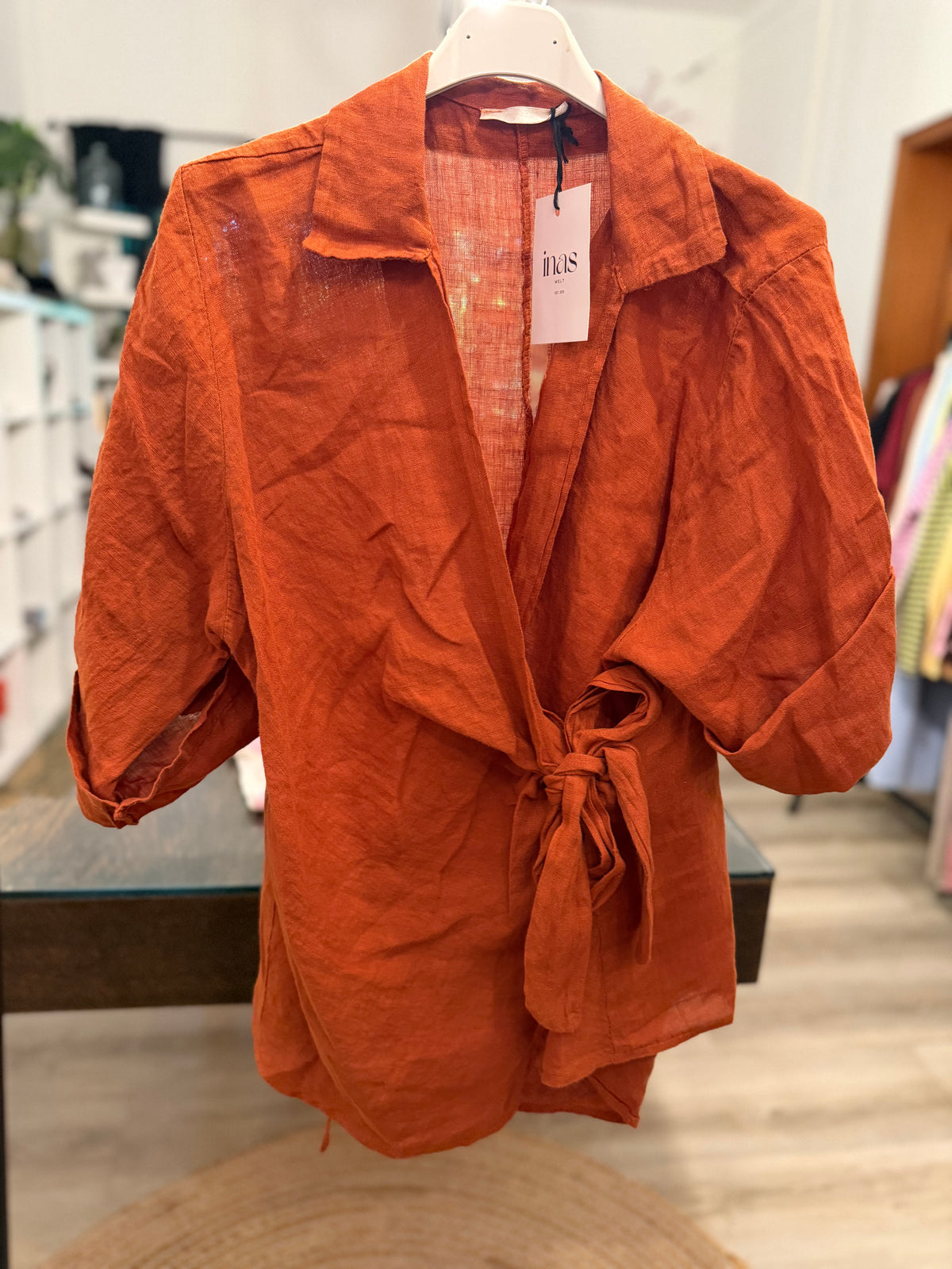 Leinen Wickelbluse