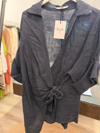 Leinen Wickelbluse