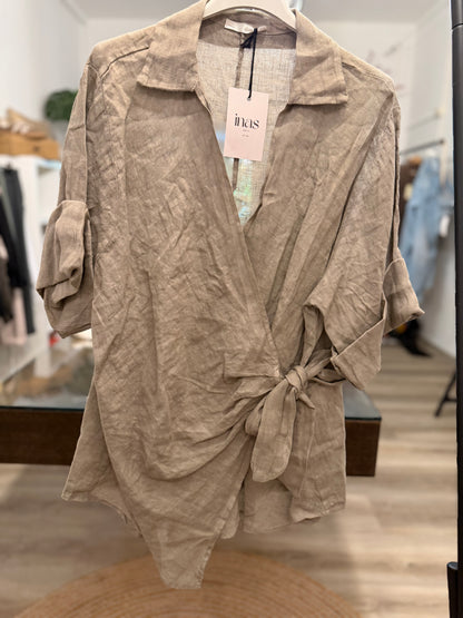 Leinen Wickelbluse
