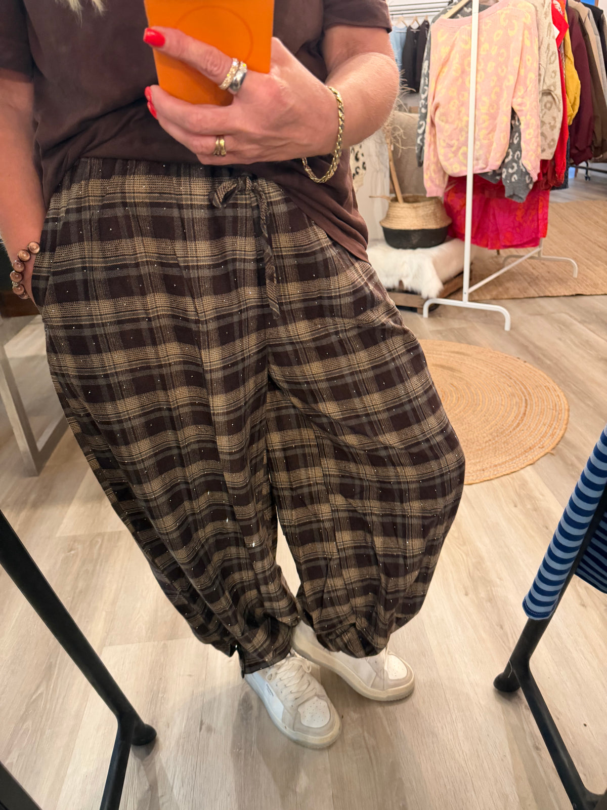 Ballonhose kariert mit Glitzer