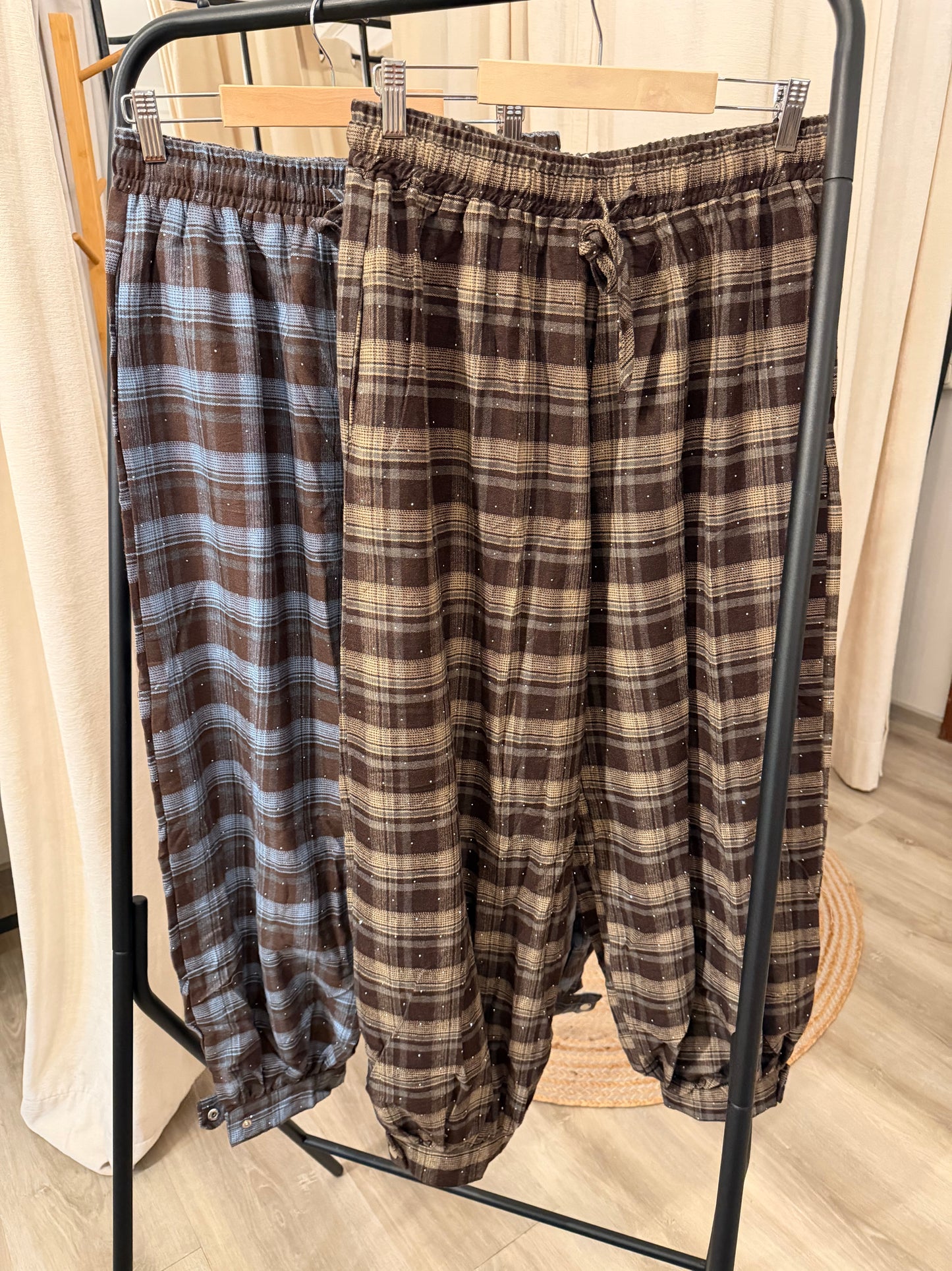 Ballonhose kariert mit Glitzer
