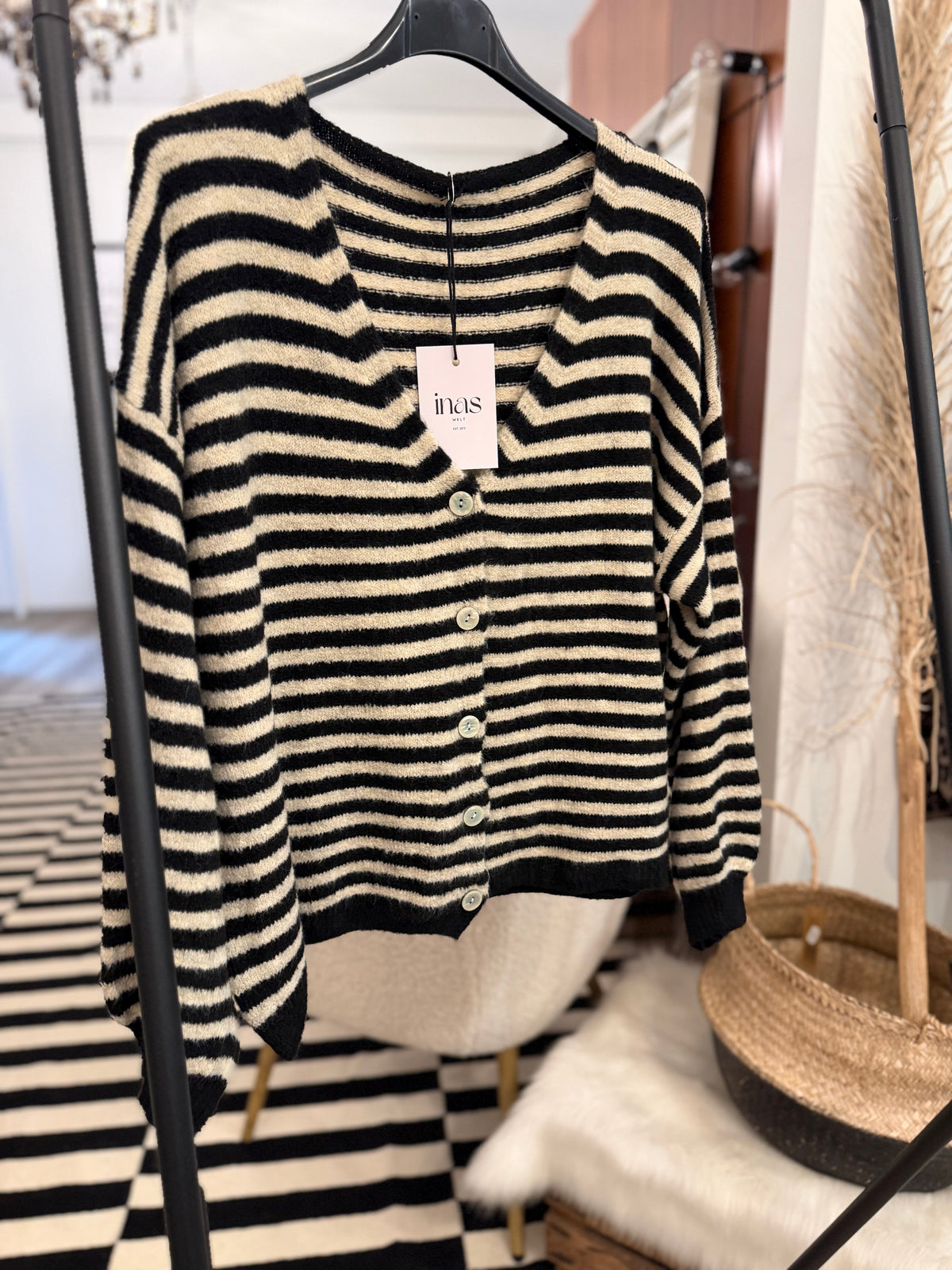 Streifencardigan Schwarz/Beige