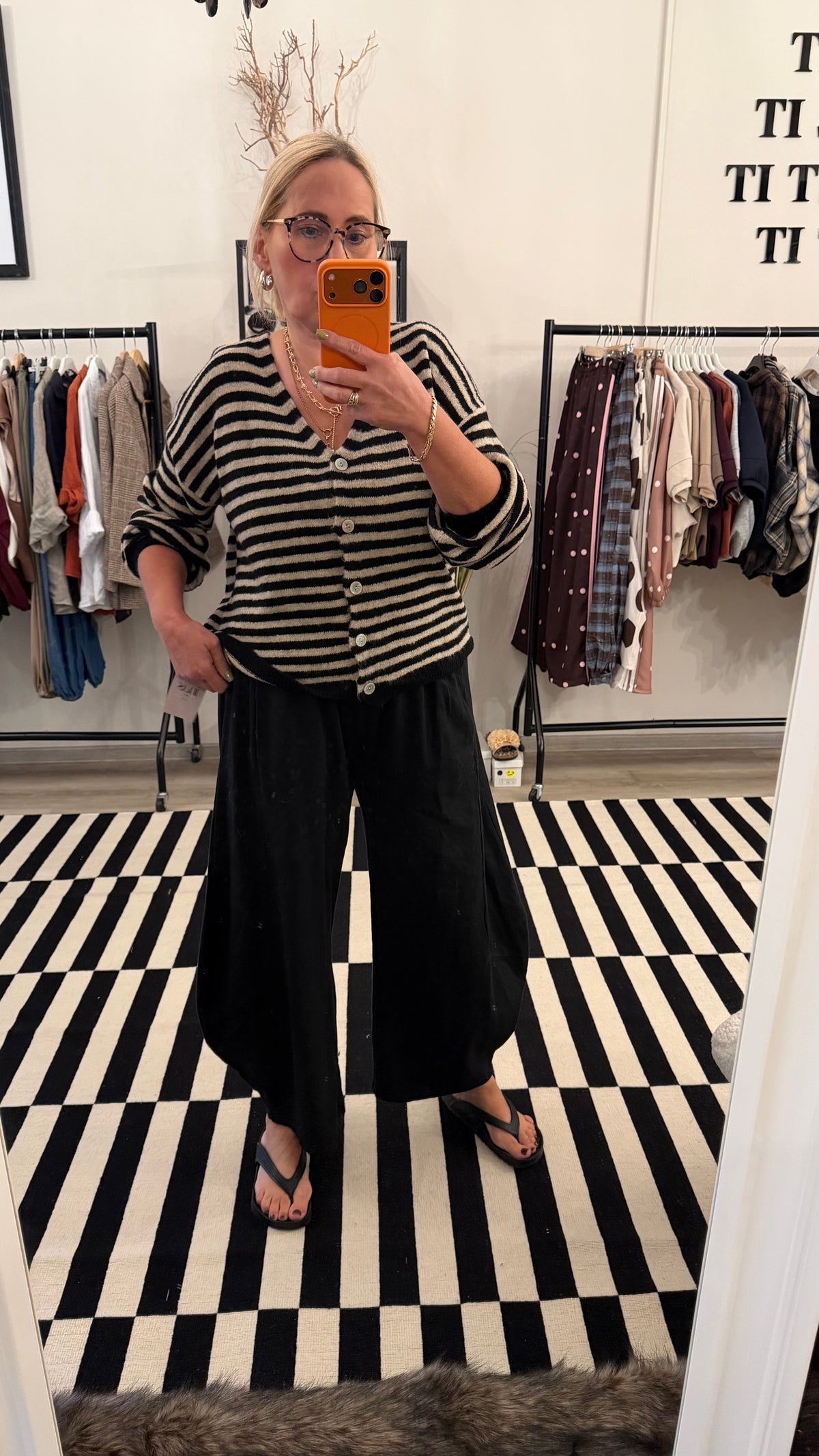 Streifencardigan Schwarz/Beige