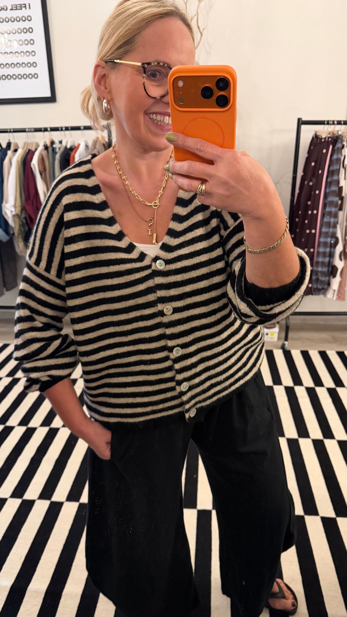 Streifencardigan Schwarz/Beige