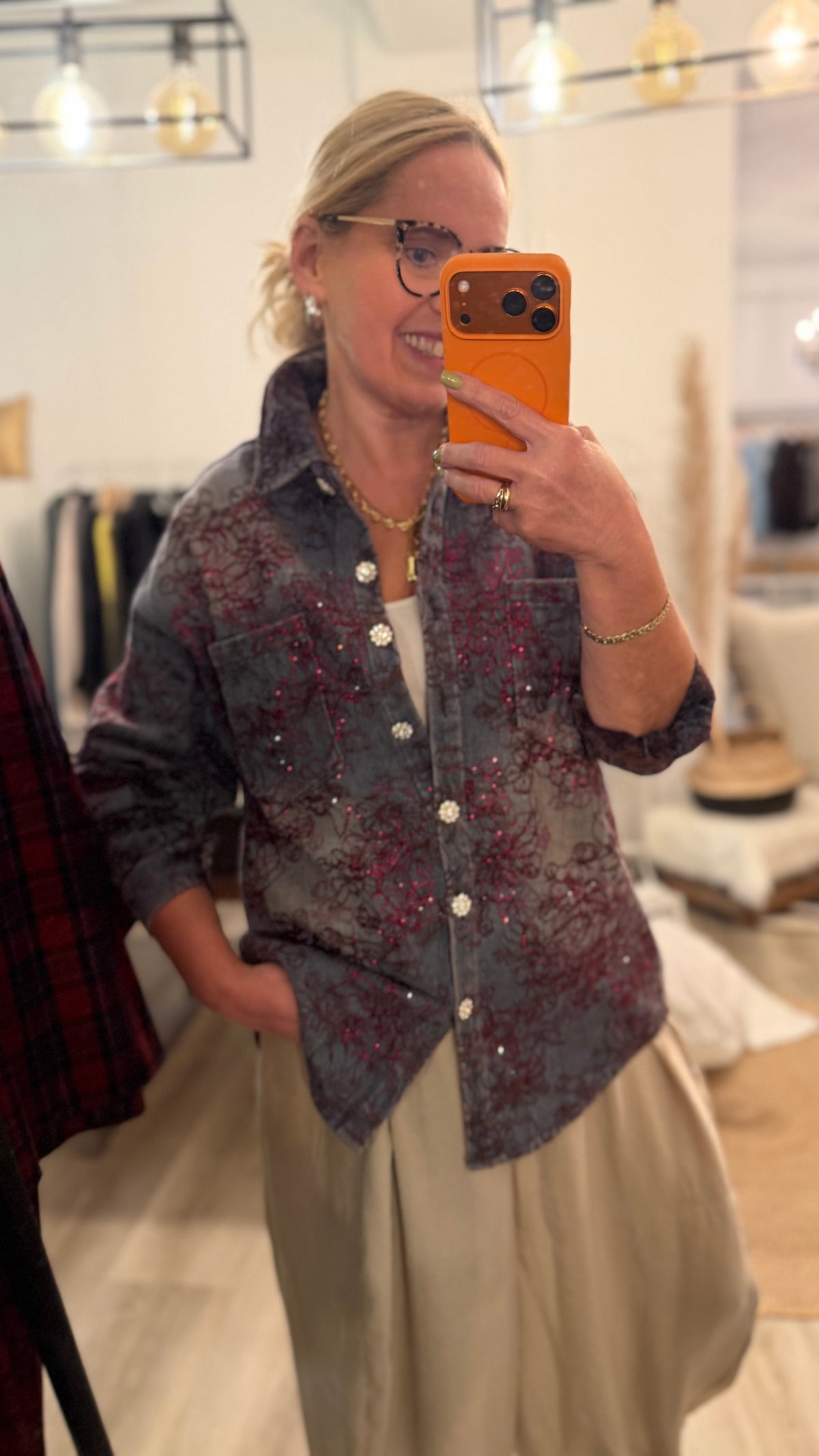 Jeans Hemdjacke Glitter & Sparkle Red