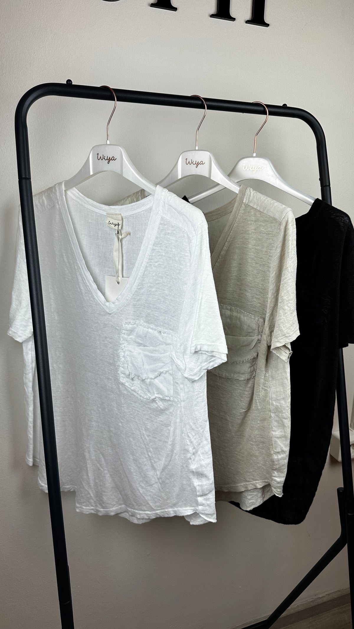 Leinen T-Shirt mit Tasche