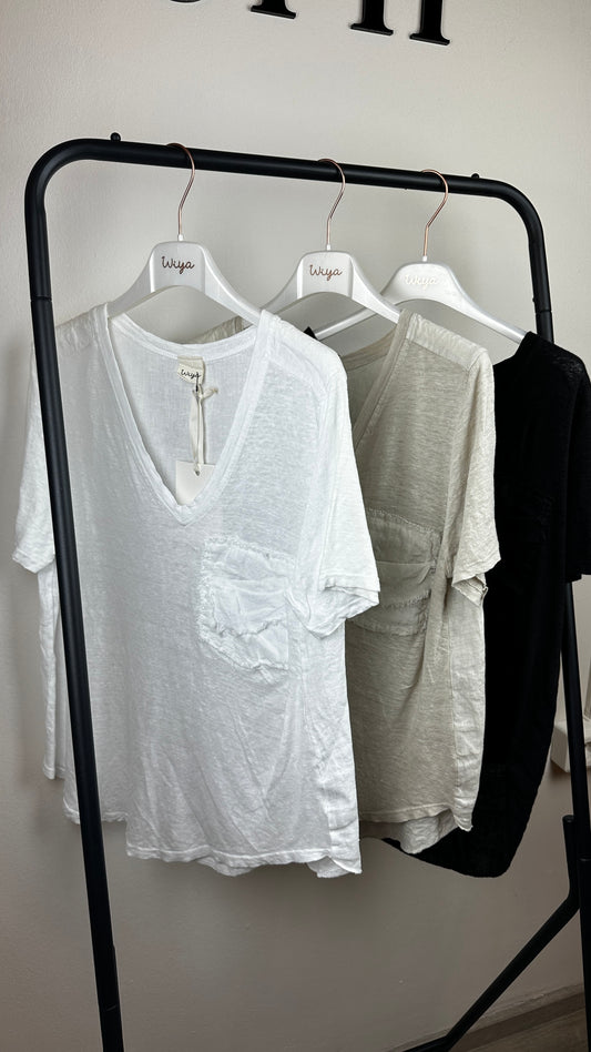 Leinen T-Shirt mit Tasche