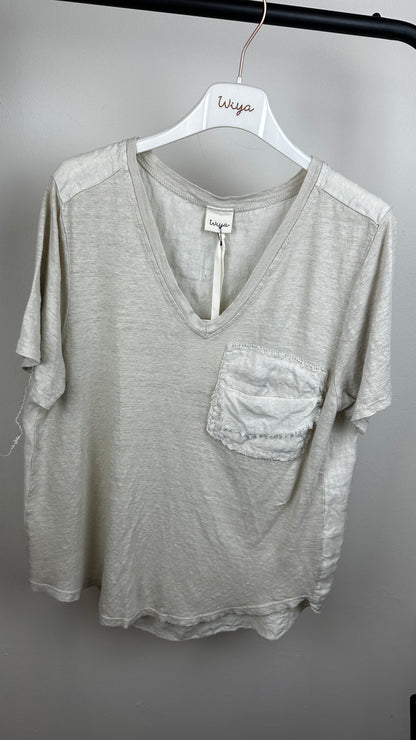 Leinen T-Shirt mit Tasche