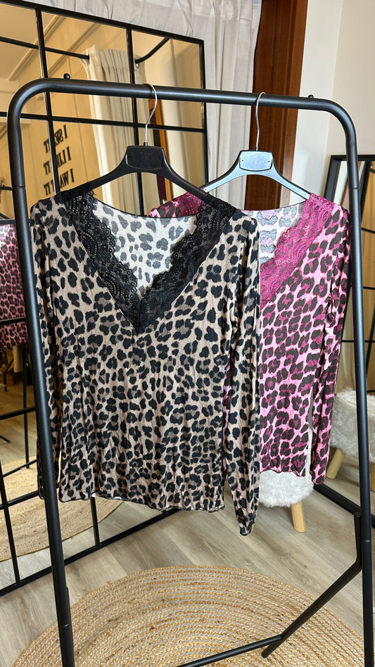 Cashmere V-Shirt Lace Leo