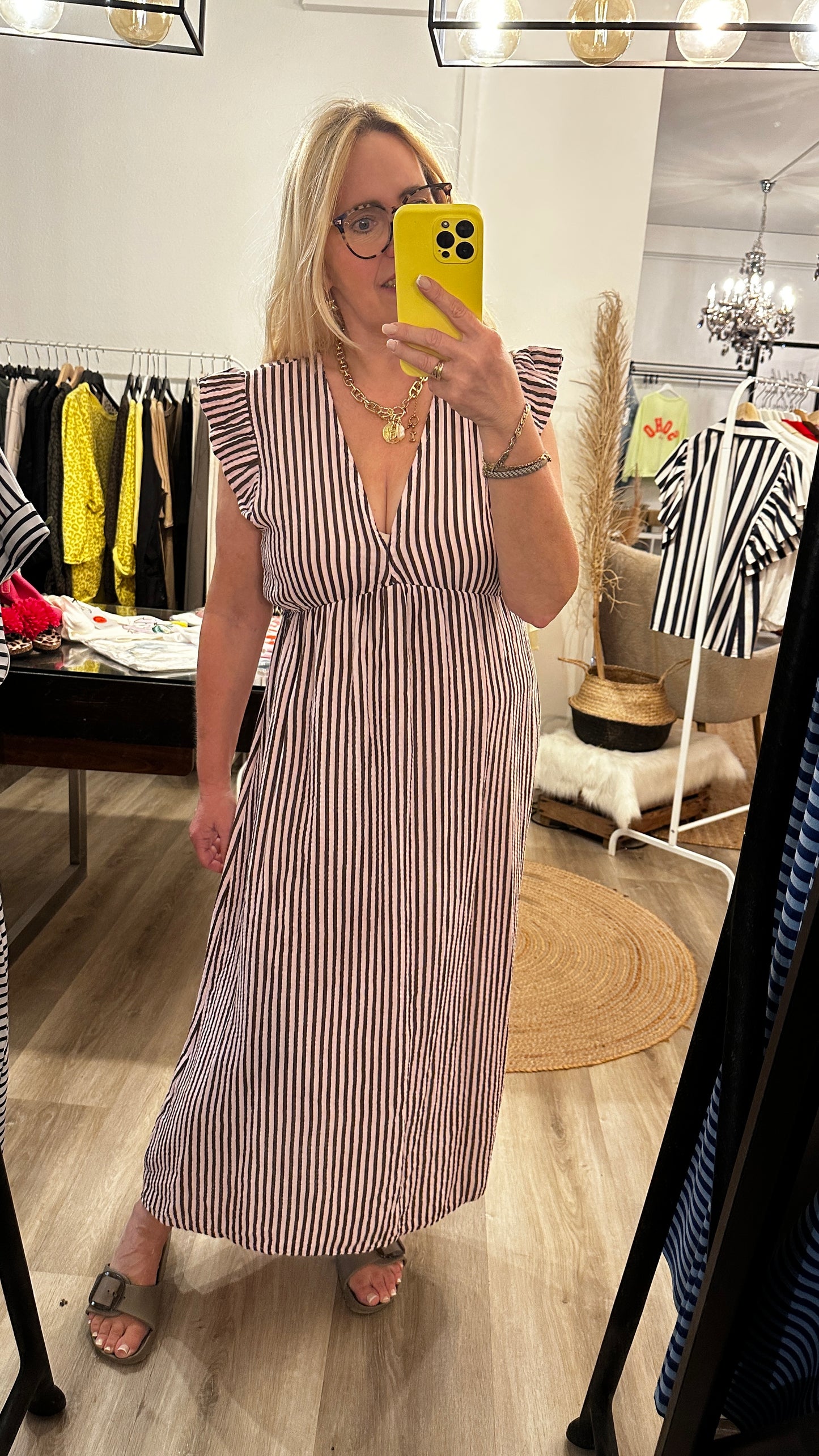Musselin Sommerkleid in zwei Farben gestreift