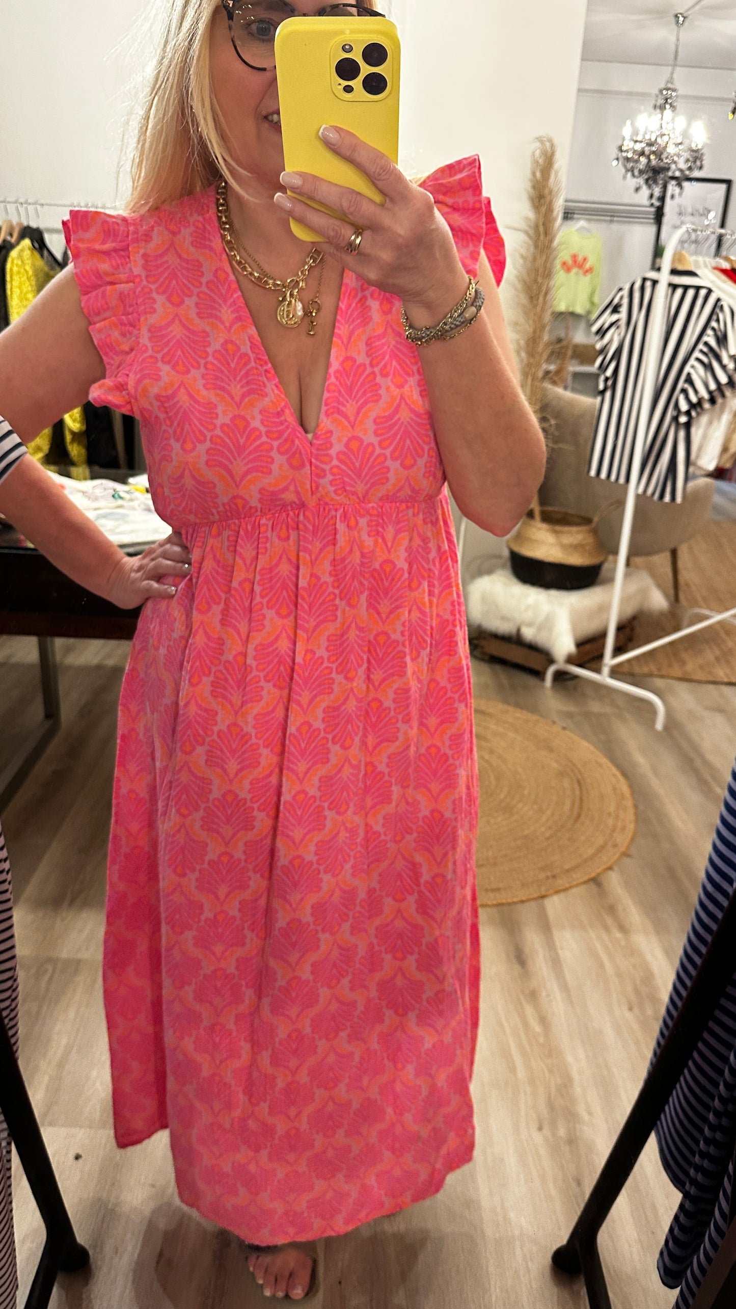 Musselin Sommerkleid Neonpink