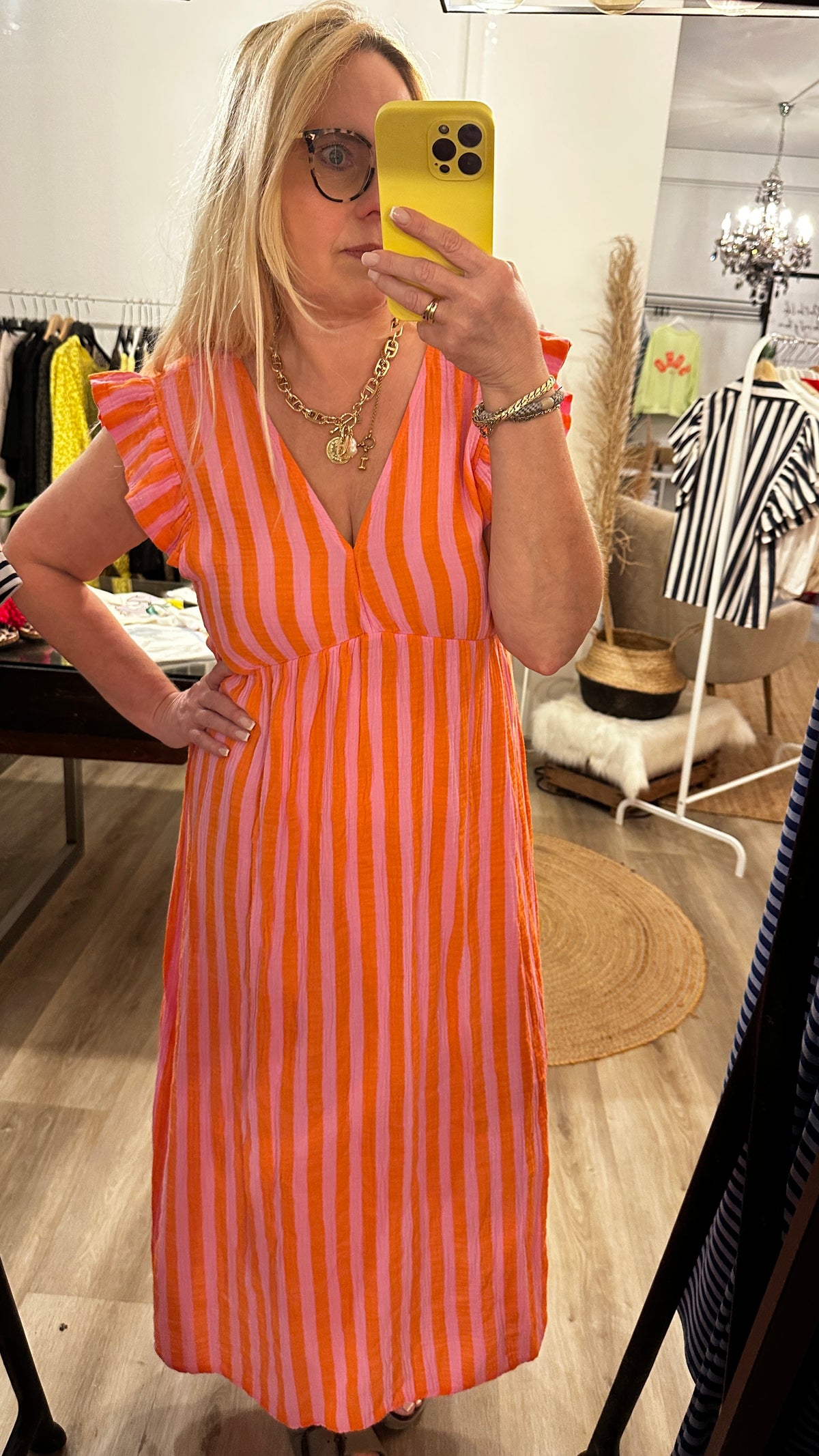 Musselin Sommerkleid Orange/Pink
