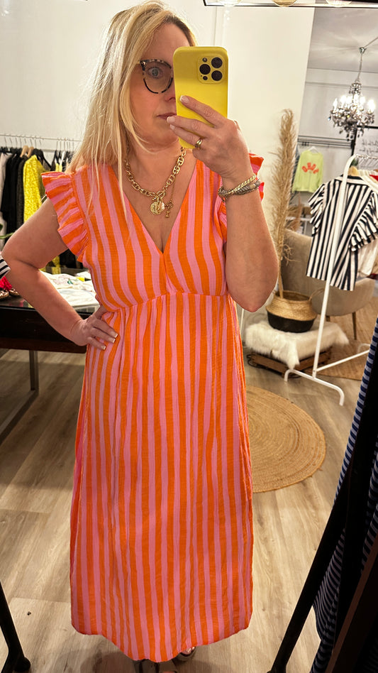 Musselin Sommerkleid Orange/Pink