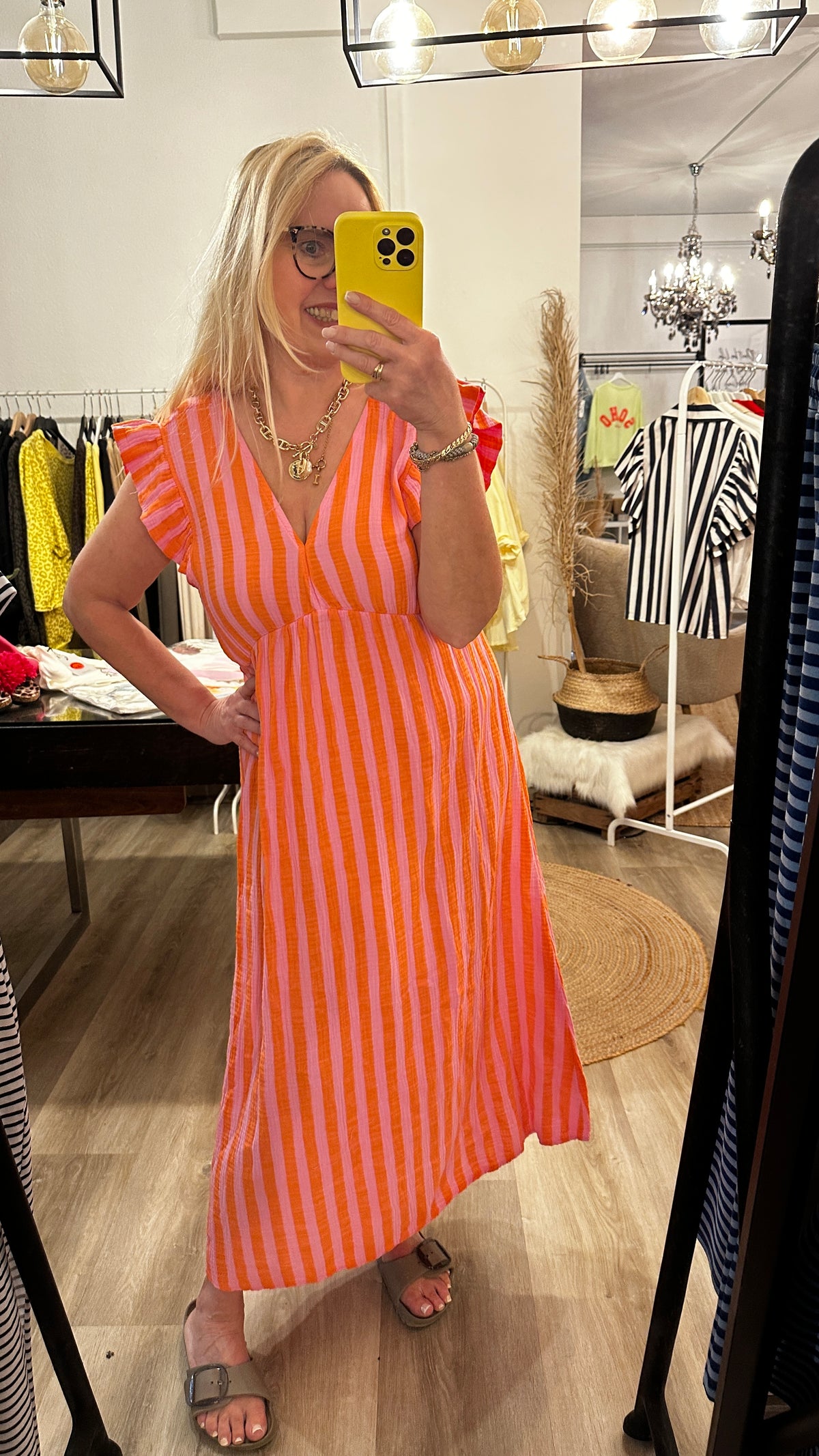 Musselin Sommerkleid Orange/Pink