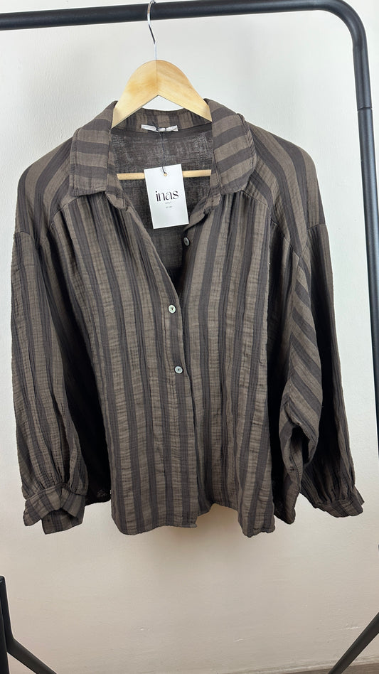 Musselinhemd Big Stripes Brown
