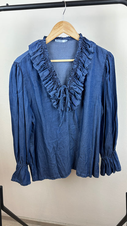 Volant Jeansbluse