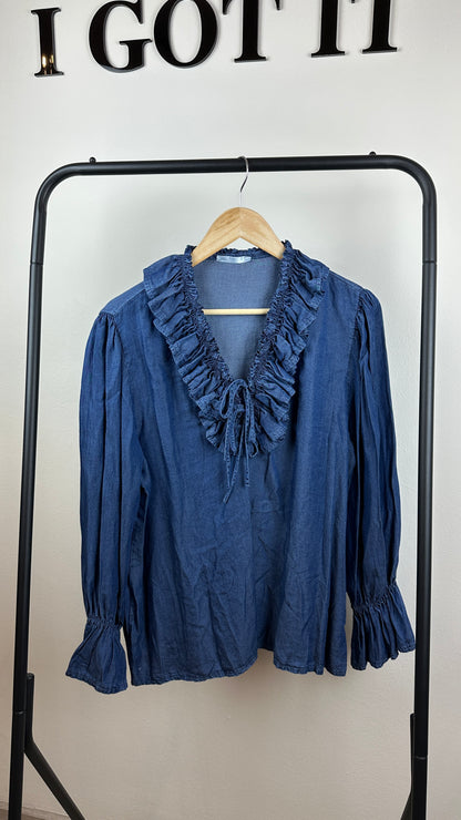 Volant Jeansbluse
